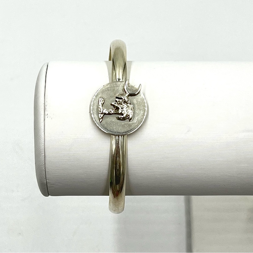 Vintage Sterling Silver Cuff Bracelet With a Palm Tree & Crescent Moon